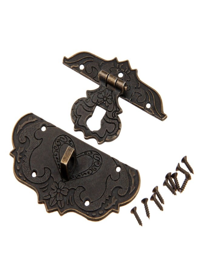 Dophee 1Pc 3"x2.24" Antique Embossing Decorative Brass Hasp Clasp Latch Lock with Screws for European Style Jewelry Trinket Box Decoration - Image 2
